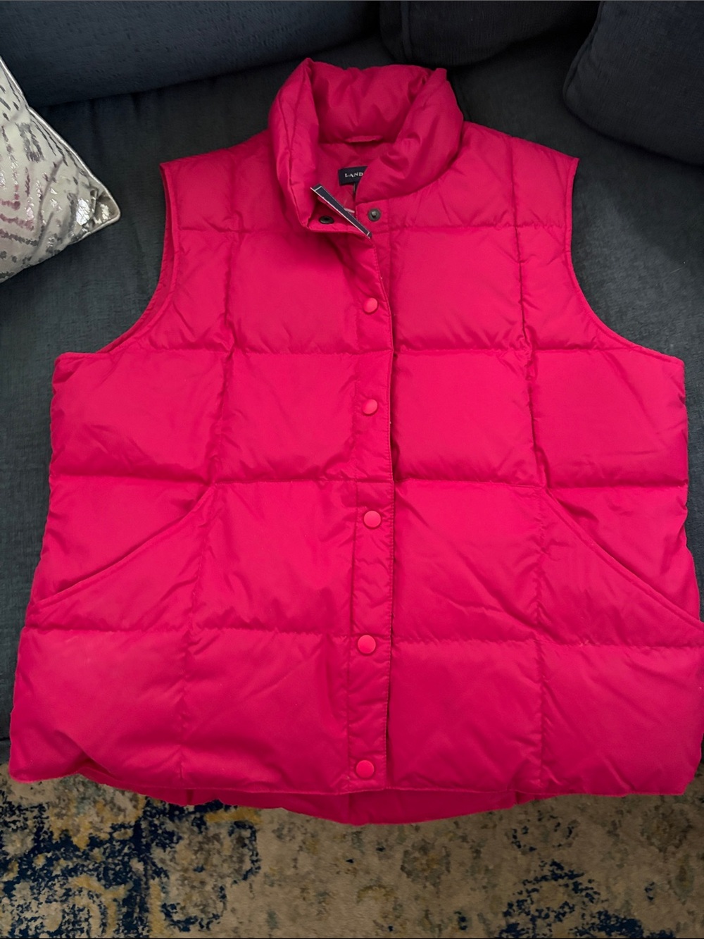 Lands' End Bright Pink Quilted Puffer Vest